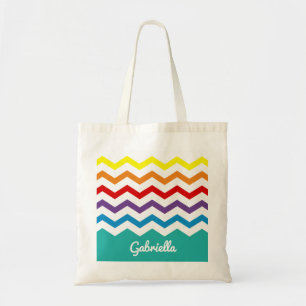 Kids Rainbow Chevron Colourful Pretty Personalised Tote Bag