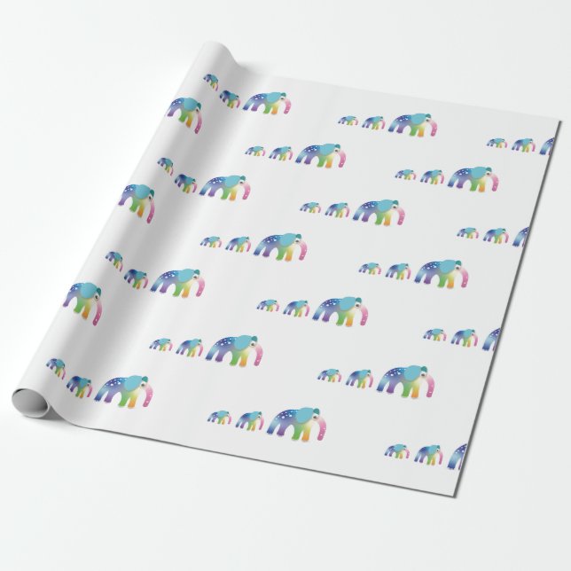Kids Rainbow Elephant Gift Wrap (Unrolled)