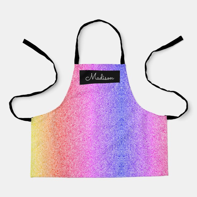 Kids Rainbow Glitter Personalised Apron (Front)