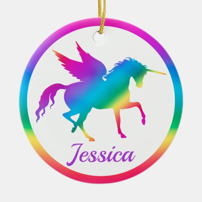 Kids Rainbow Gradient Unicorn Silhouette Ceramic Tree Decoration (Front)