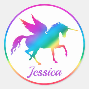Kids Rainbow Gradient Unicorn Silhouette Classic Round Sticker