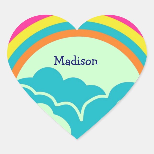 Kids Rainbow Heart Name Stickers (Front)
