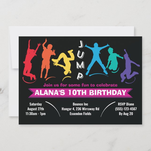 Kids Rainbow Jump Trampoline Birthday Party Invitation (Front)