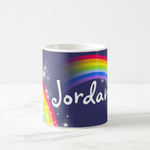 Kids rainbow navy add your name mug