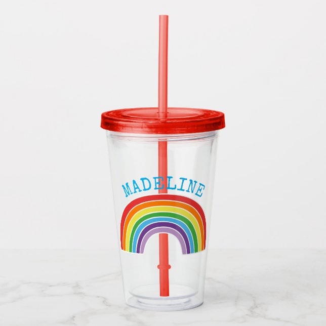 Kids Rainbow Personalised Girls Pretty Acrylic Tumbler (Front)