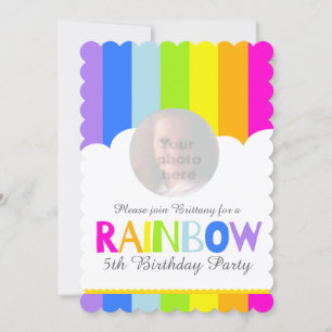 Kids rainbow photo cloud 5th birthday invite