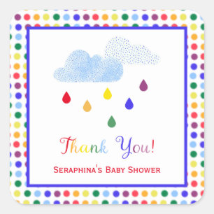 Kids Rainbow Polka Dots Baby Shower Thank You Square Sticker