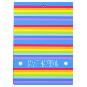 Kids rainbow stripes sky blue named clipboard