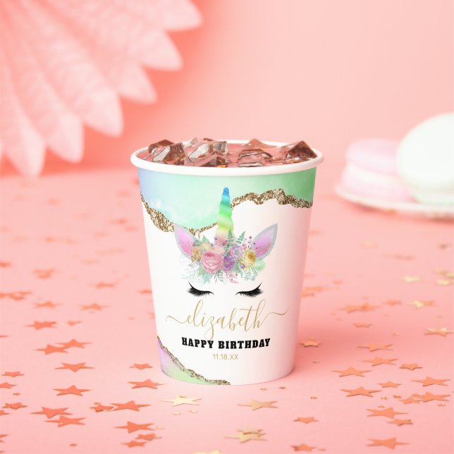 Kids Rainbow Unicorn Birthday Party Paper Cups (Insitu)