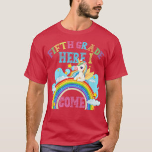 Kids Rainbow Unicorn Lover 5th Fifth Grade Here I  T-Shirt