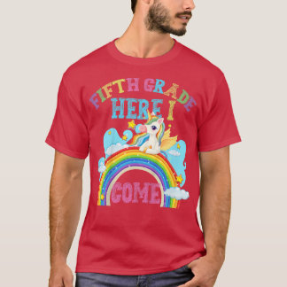Kids Rainbow Unicorn Lover 5th Fifth Grade Here I  T-Shirt