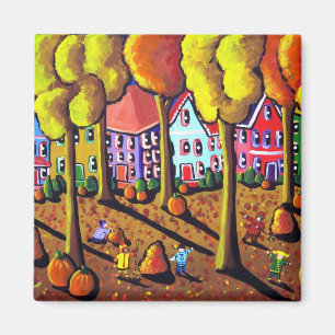 Kids Raking Leaves Magnet