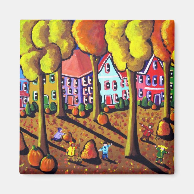 Kids Raking Leaves Magnet (Front)