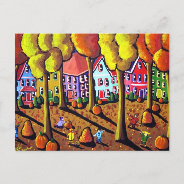 Kids Raking Leaves Postcard (Front)
