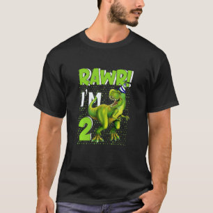 Kids Raw I'm 2 Birthday Boy Dinosaur 2 Year Old T-Shirt