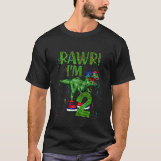 Kids Rawr I'm 2 Dinosaurs Lovers Trex 2Nd Birthday T-Shirt