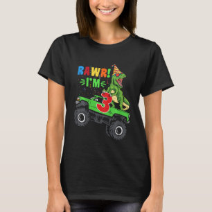 Kids Rawr I'm 3 Dinosaur T Rex Monster Truck Birth T-Shirt