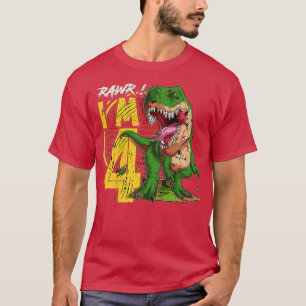 Kids Rawr Im 4 4rd Birthday T Rex Dinosaur decorat T-Shirt