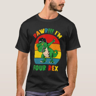 Kids Rawr I'm 4 4th Birthday Dinosaur Party Awesom T-Shirt