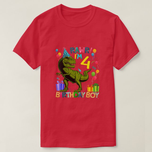 Kids Rawr I'm 4 4th Birthday Dinosaur T Rex Boys G T-Shirt (Design Front)