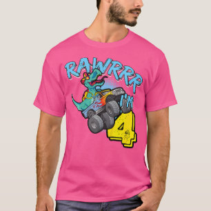 Kids Rawr I'M 4 4Th Birthday Monster Truck T-Rex D T-Shirt