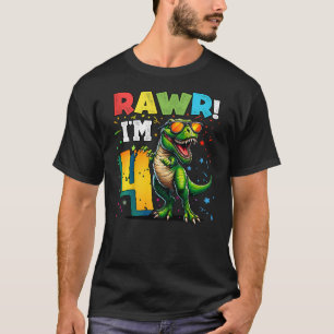 Kids Rawr I'm 4 4th Birthday T Rex Dinosaur Party T-Shirt