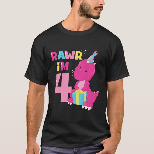 Kids Rawr Im 4 Dinosaur Girl 4Th Birthday Party Fo T-Shirt (Front)