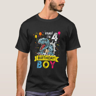 Kids Rawr I'm 4 Year Old 4th Birthday Boy Rex Dino T-Shirt