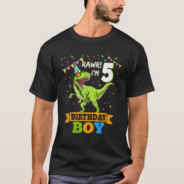 Kids Rawr I'm 5 5Th Birthday Boy T Rex Dinosaur Pa T-Shirt (Front)
