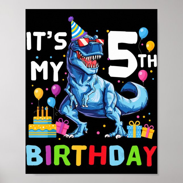 Kids Rawr I'm 5 5th Birthday Party T Rex Dinosaur  Poster (Front)