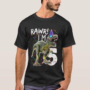 Kids Rawr I'm 5 5Th Birthday Party T Rex Dinosaur T-Shirt