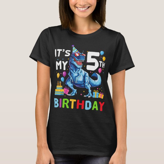 Kids Rawr I'm 5 5th Birthday T Rex Dinosaur Party  T-Shirt (Front)