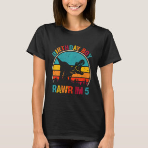 Kids Rawr I'm 5 Dinosaur 5th Birthday Boy Rex 5 Ye T-Shirt