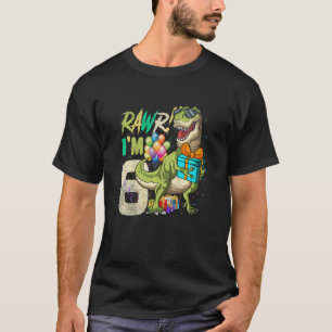 Kids Rawr I'm 6 Six Rex 6th Birthday Dinosaur 6 Ye T-Shirt