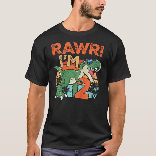 Kids Rawr I'm Two Rex 2nd Birthday Second Dinosaur T-Shirt (Front)