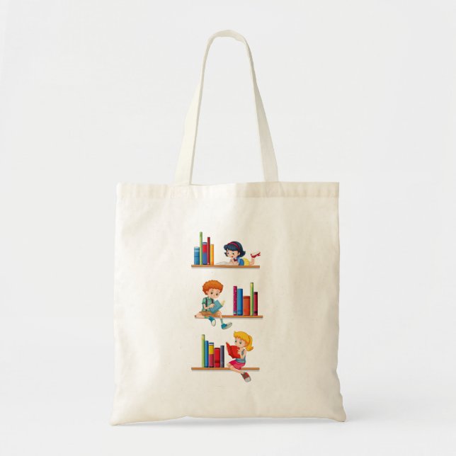 Kids Reading Books on Shelf Tote Bag (Front)