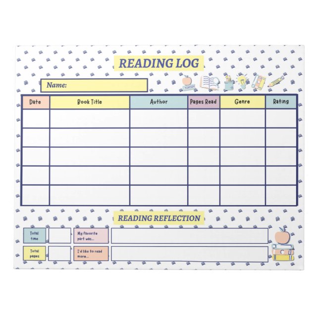 Kids' Reading Log | 5-Day Tracker Notepad (Front)