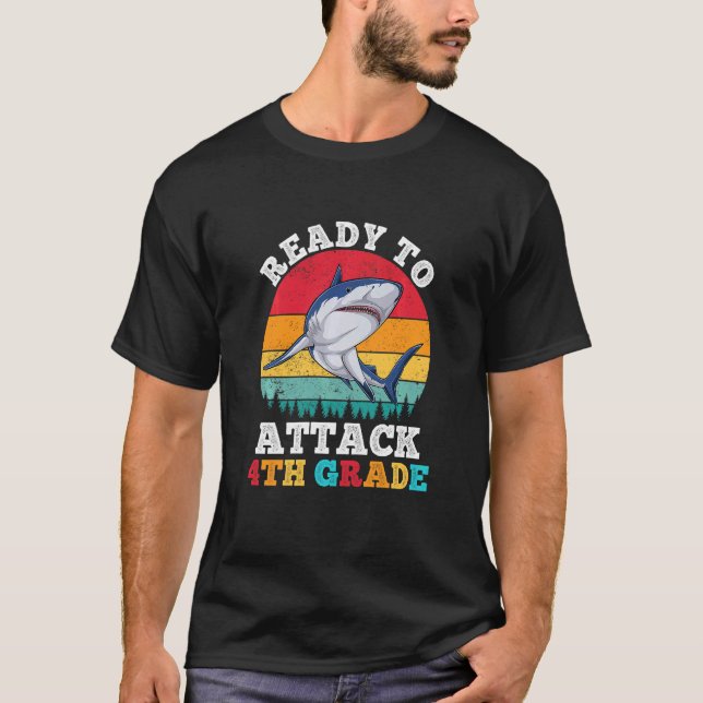 Kids Ready To Attack 4th Fourth Grade Shark Back T T-Shirt (Front)