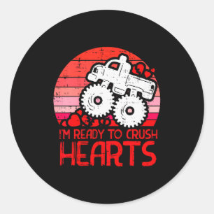 Kids Ready To Crush Hearts Monster Truck Toddler B Classic Round Sticker