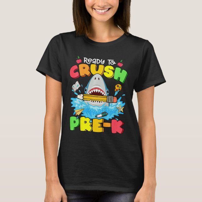 Kids Ready To Crush Pre-K Shark Back To School Boy T-Shirt (Front)