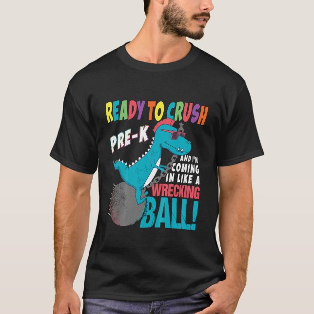 Kids Ready To Crush Pre K Wrecking Ball Boys Blue T-Shirt (Front)
