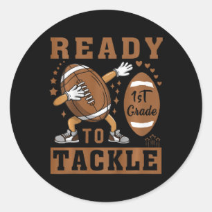 Kids Ready To Tackle 1st Grade Football First Day Classic Round Sticker