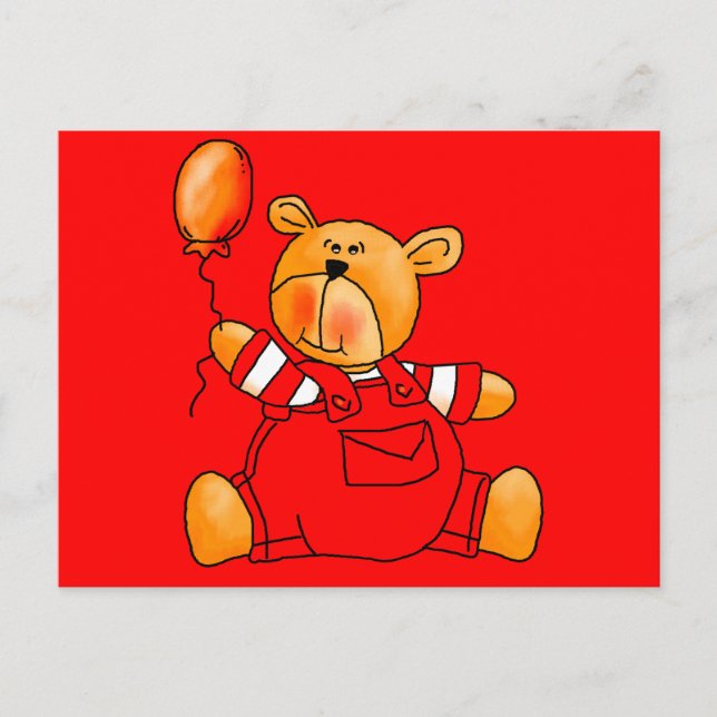 Kid's Red Bear Balloons Postcard (Front)