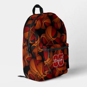 Kids red black team colours basketballs pattern printed backpack