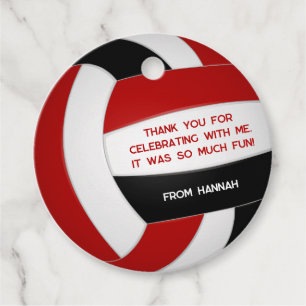 kids red black volleyball birthday party favour tags