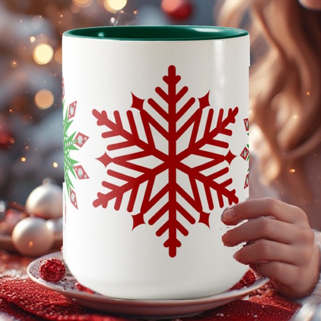 Kid's Red Green Christmas Snowflakes Party Mug (Kid's Red Green Christmas Snowflakes Party Mug)