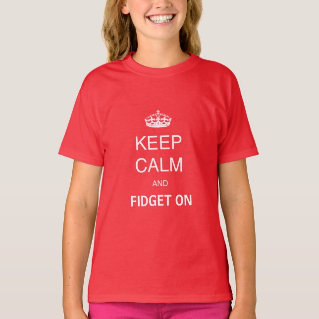 Kids Red Keep Calm Fidget On Personalised Spinner T-Shirt (Front)