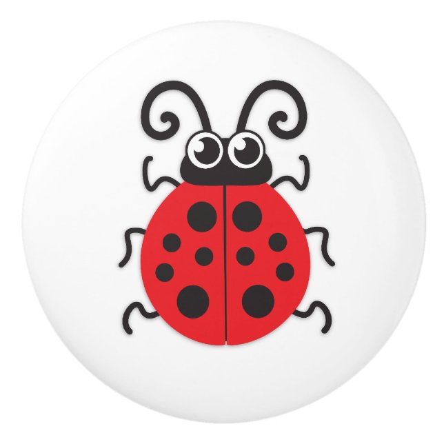 Kids red ladybug ladybird insect graphic doorknob ceramic knob (Front)