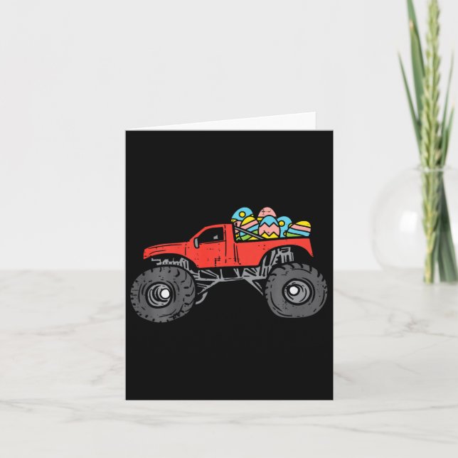 Kids Red Monster Truck Eggs Easter Egg Hunting Boy Card (Front)