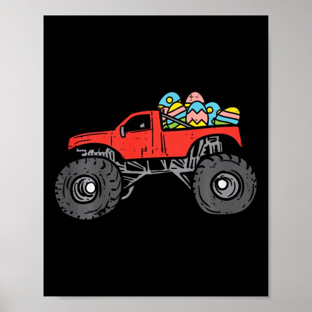 Kids Red Monster Truck Eggs Easter Egg Hunting Boy Poster (Front)